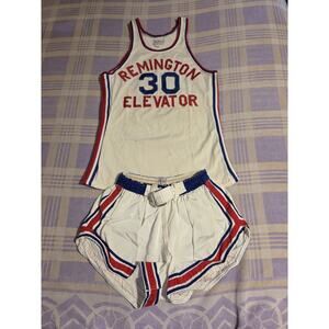 Vintage Basketball Remington Elevators Game Used Worn Jersey Shorts Team Uniform
